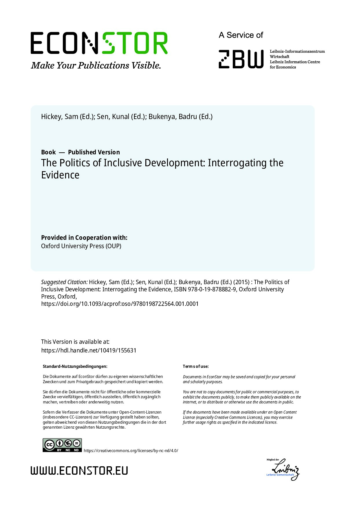 The Politics of Inclusive Development: Interrogating the Evidence