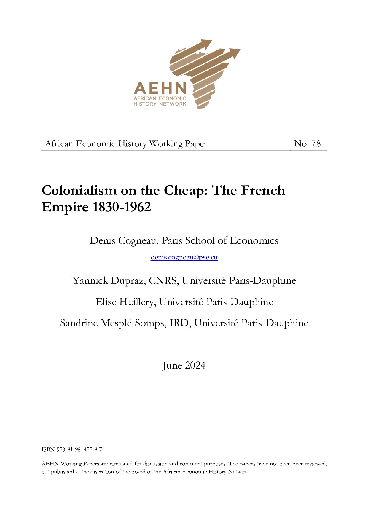 Colonialism on the Cheap the french Empire 1830-1962