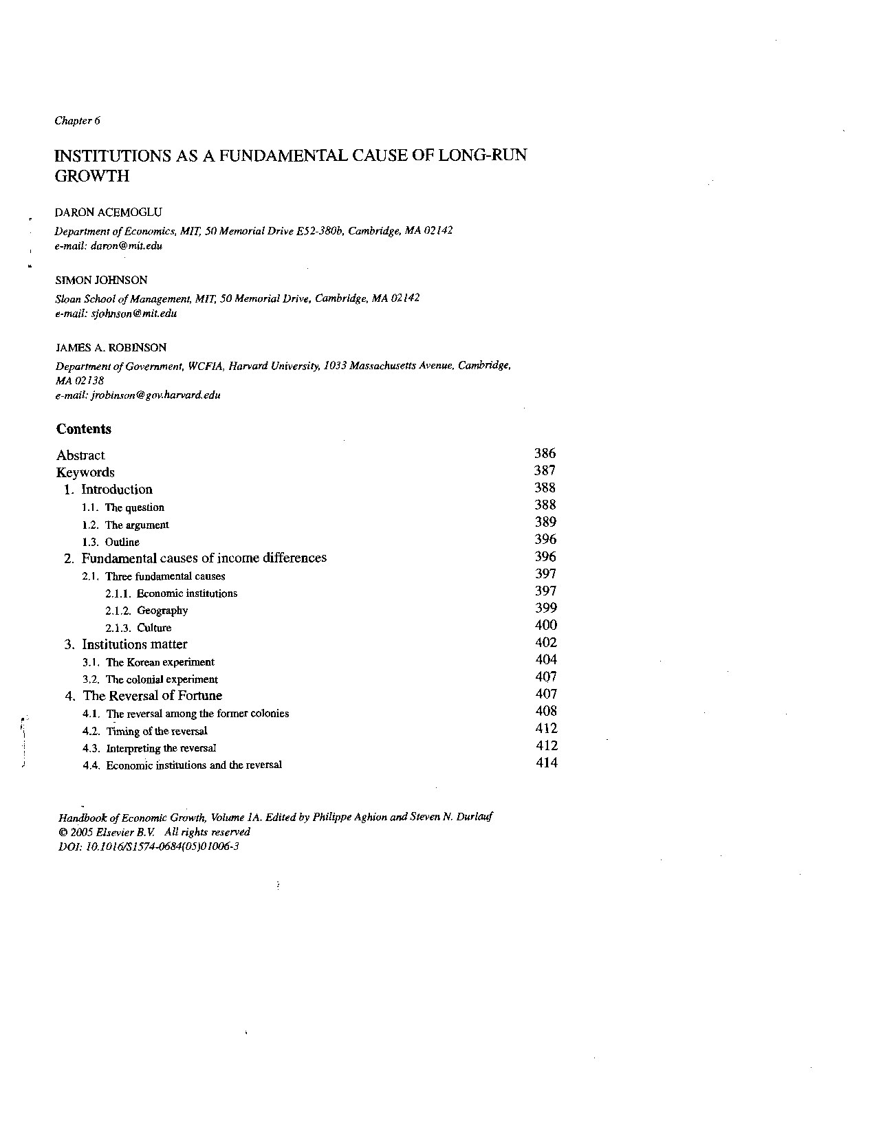 Institutions as the fundamental cause of long-run growth