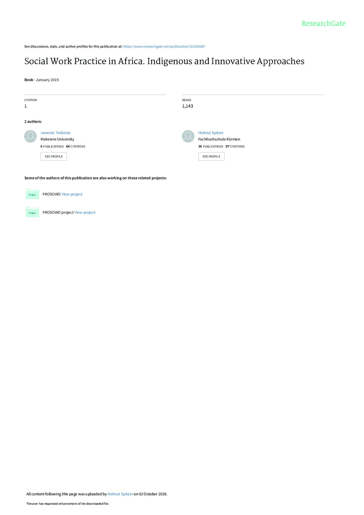 Social work practice in Africa. Indigenous and innovative approaches