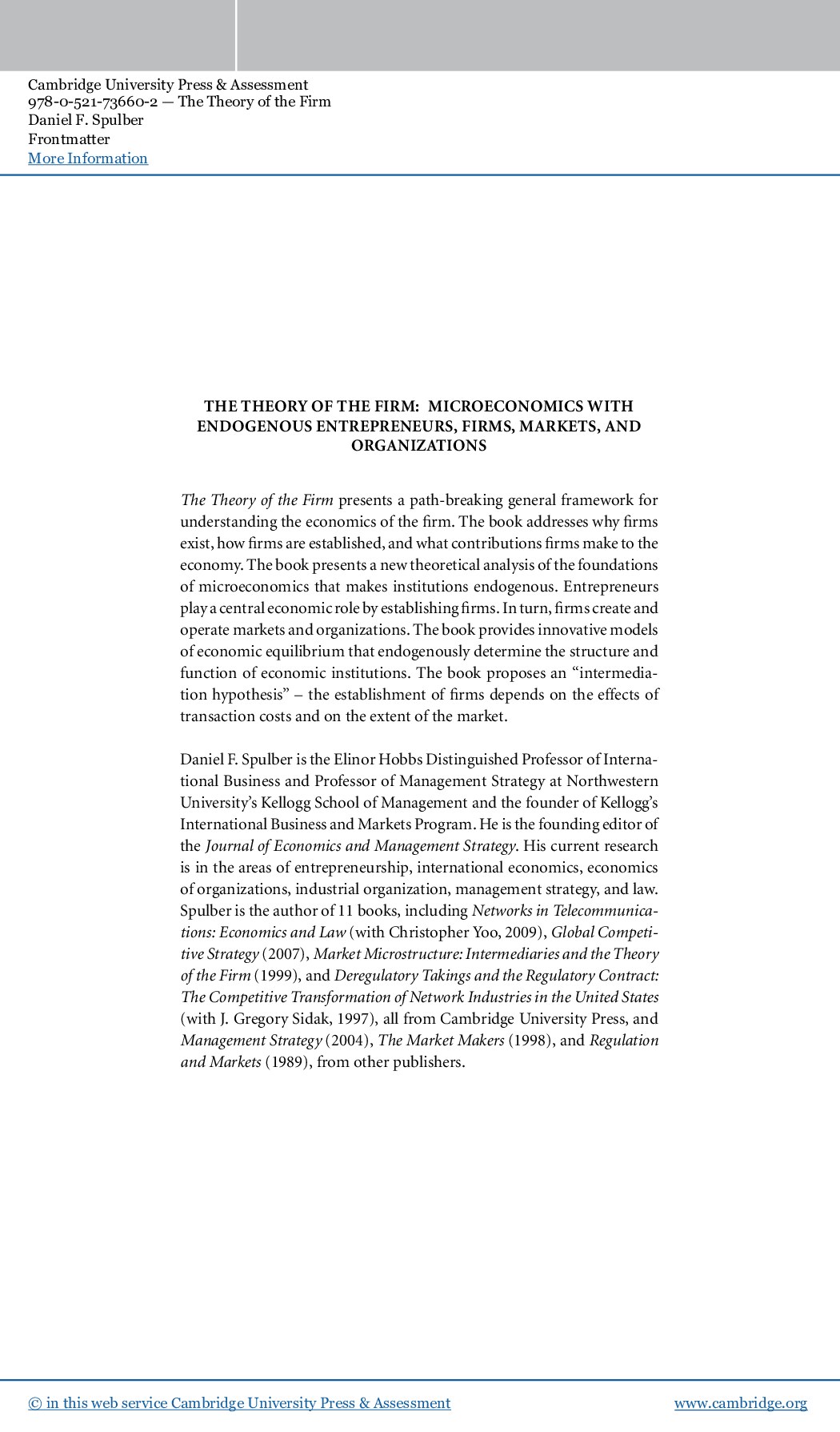 THE THEORY OF THE FIRM MICROECONOMICS WITH endogenous enterpreneurs firms, markets, and organizations