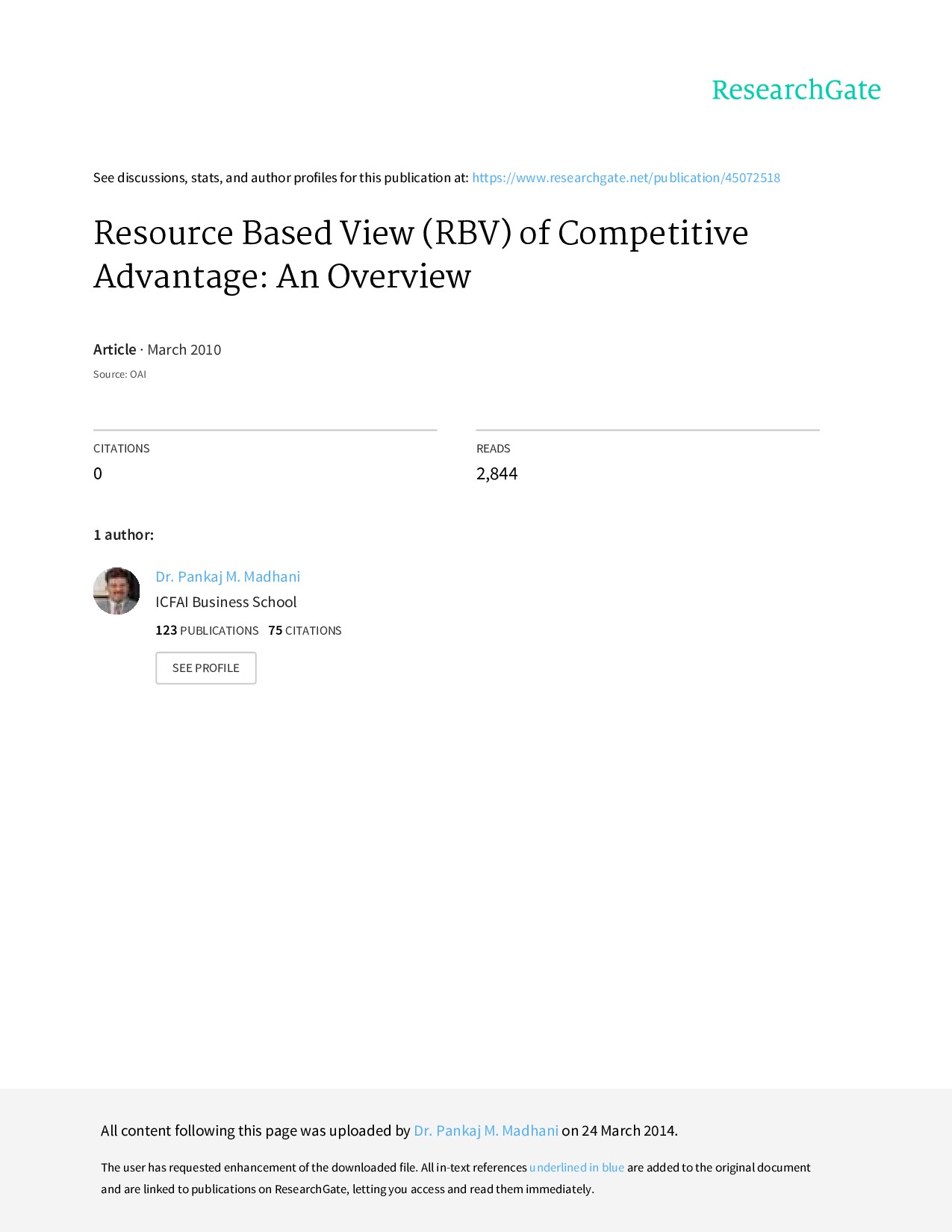 Resource Based View RBV of Competitive